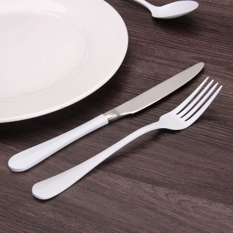 Bysta White Silverware Set, Bysta 20-Piece Stainless Steel Flatware Set, Kitchen Utensil Set Service for 4, Tableware Cutlery Set for Home and Restaurant, Knives mirror polish, Dishwasher Safe - Image 5